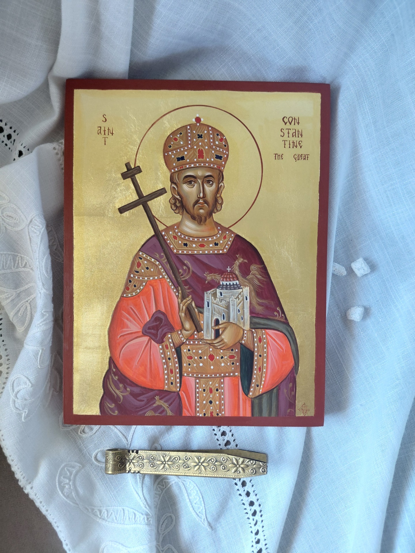 handmade orthodox icon of Saint Constantine